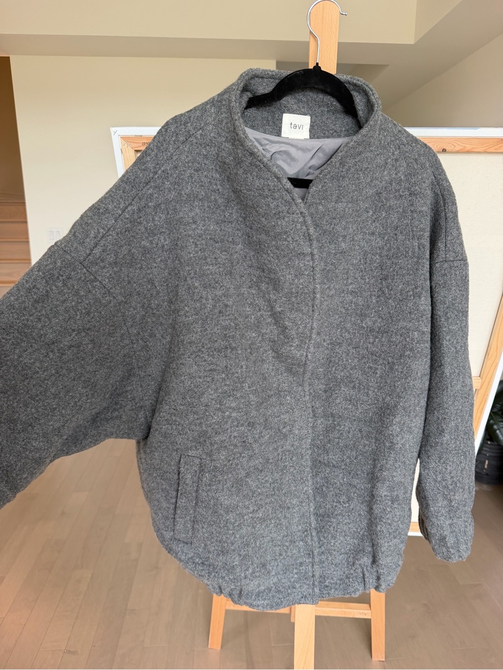 Women’s Gray Wool-Blend Bomber Sweater Jacket